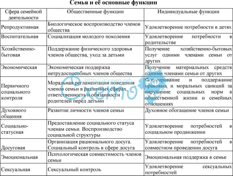 Особенности современной семьи схема